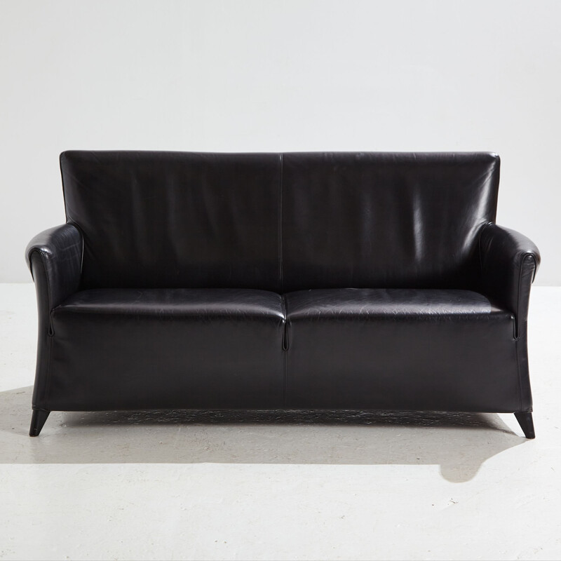 Vintage-Zweisitzersofa aus schwarzem Leder von Paolo Piva für Wittmann