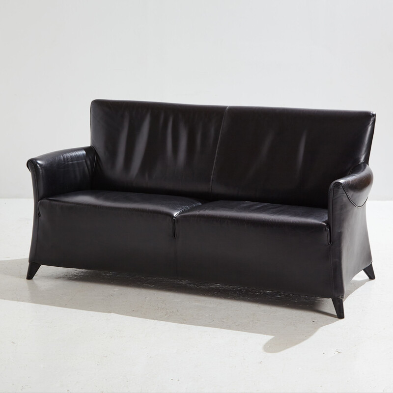 Vintage two-seater sofa in black leather by Paolo Piva for Wittmann