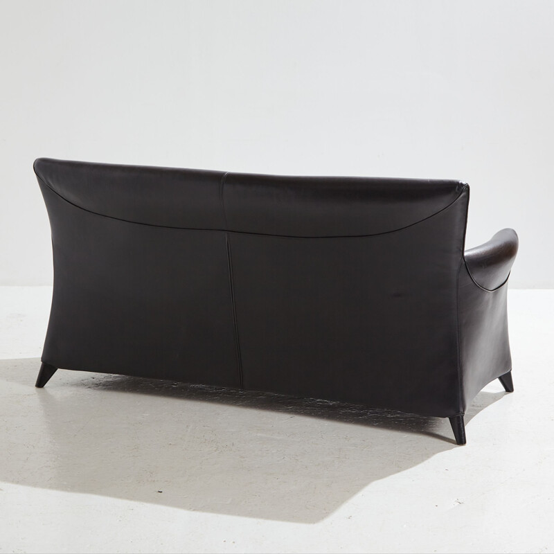 Sofá vintage de dos plazas en cuero negro de Paolo Piva para Wittmann