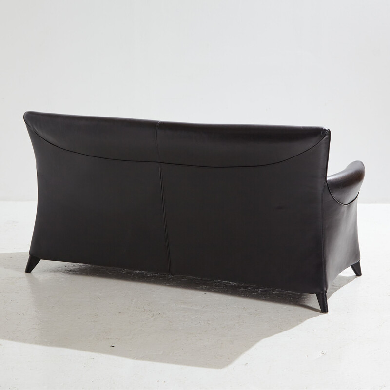 Vintage two-seater sofa in black leather by Paolo Piva for Wittmann