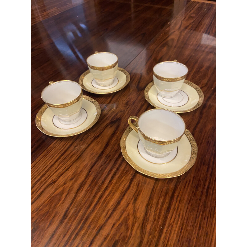 Set of vintage 4 cups and 4 saucers by Theodore Haviland, France