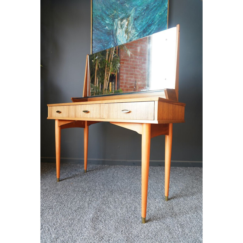 Mid century light wood dressing table with mirror