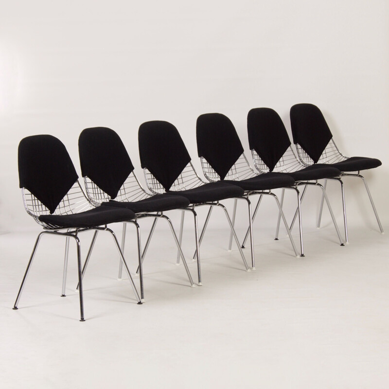 Satz von 6 Vintage Dkx Stühlen aus Metalldraht von Charles Eames für Herman Miller, 1960