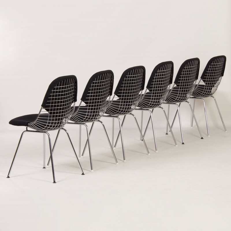 Set di 6 sedie vintage in filo metallico Dkx di Charles Eames per Herman Miller, 1960