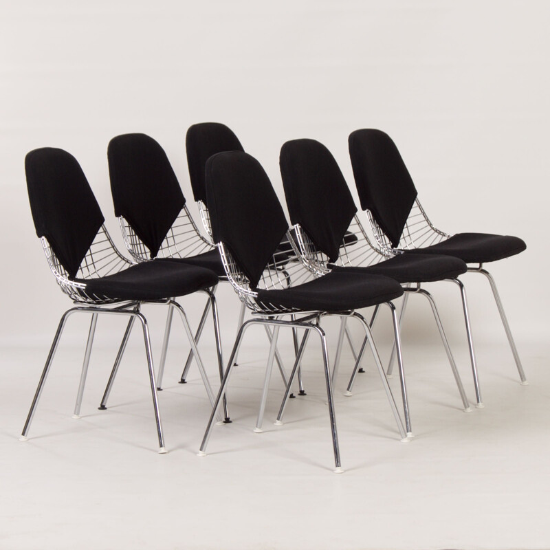 Ensemble de 6 chaises vintage Dkx en fil métallique de Charles Eames pour Herman Miller, 1960