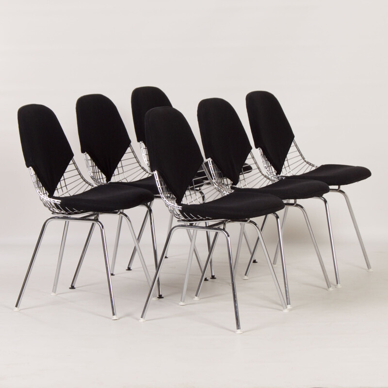 Satz von 6 Vintage Dkx Stühlen aus Metalldraht von Charles Eames für Herman Miller, 1960