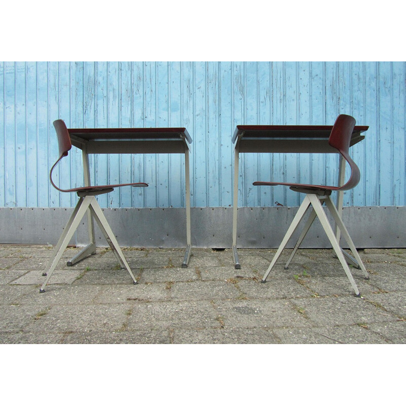 Set of Galvanitas industrial writing desk and its chair - 1960s