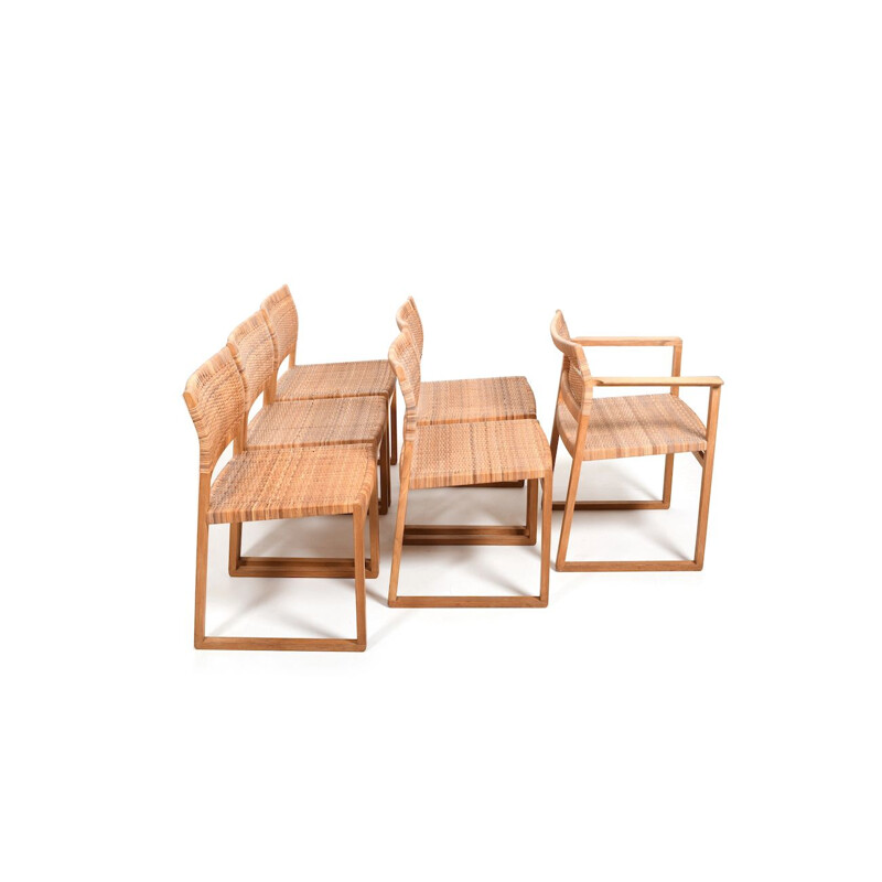 Set of 6 vintage solid oak chairs Bm61 and Bm62 by Børge Mogensen for Fredericia Stolefabrik, Denmark 1960