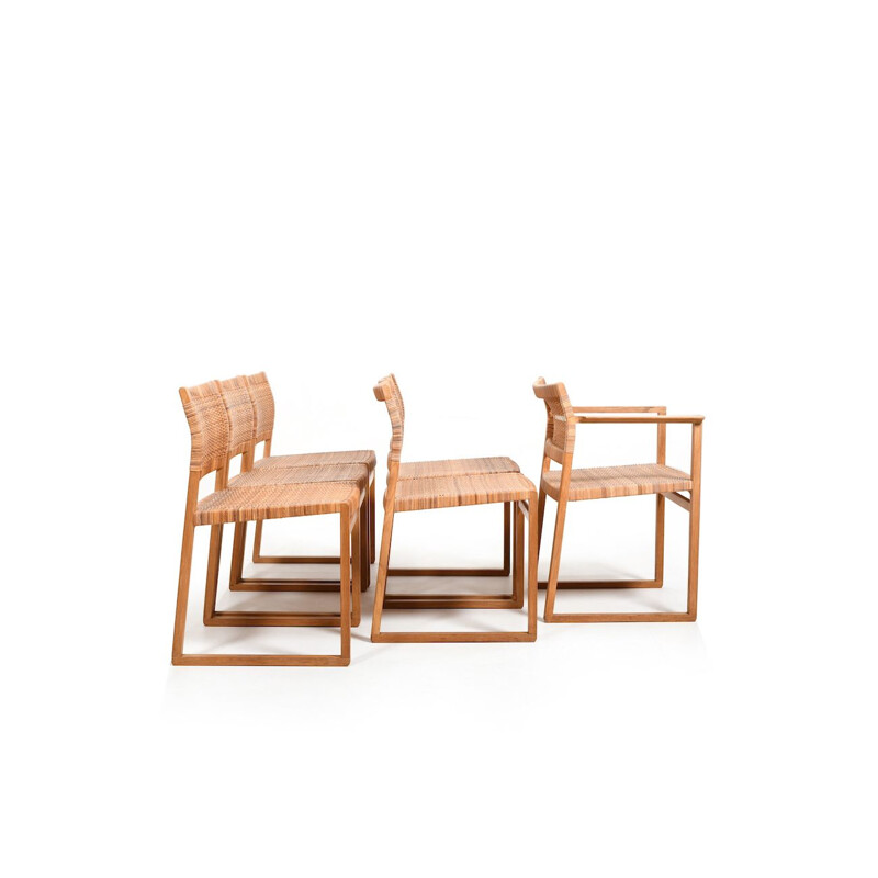 Set of 6 vintage solid oak chairs Bm61 and Bm62 by Børge Mogensen for Fredericia Stolefabrik, Denmark 1960