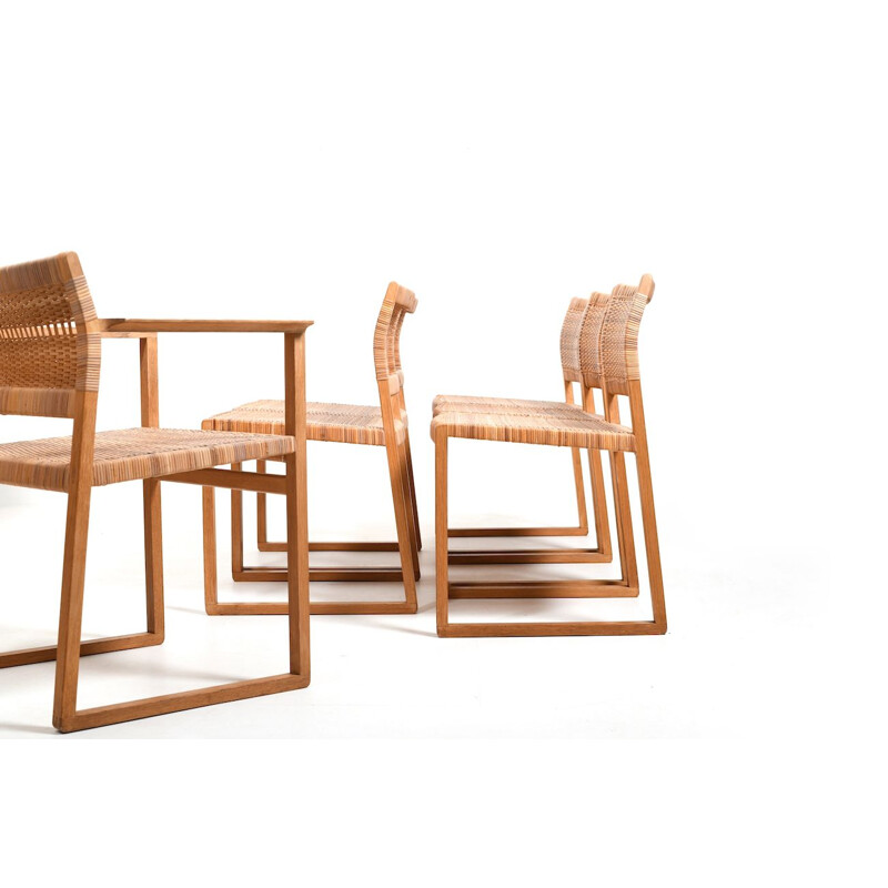 Set of 6 vintage solid oak chairs Bm61 and Bm62 by Børge Mogensen for Fredericia Stolefabrik, Denmark 1960