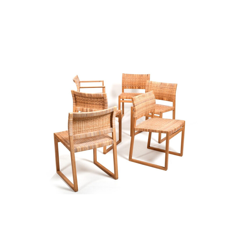 Set of 6 vintage solid oak chairs Bm61 and Bm62 by Børge Mogensen for Fredericia Stolefabrik, Denmark 1960