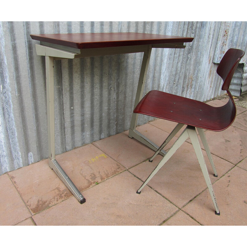 Set of Galvanitas industrial writing desk and its chair - 1960s