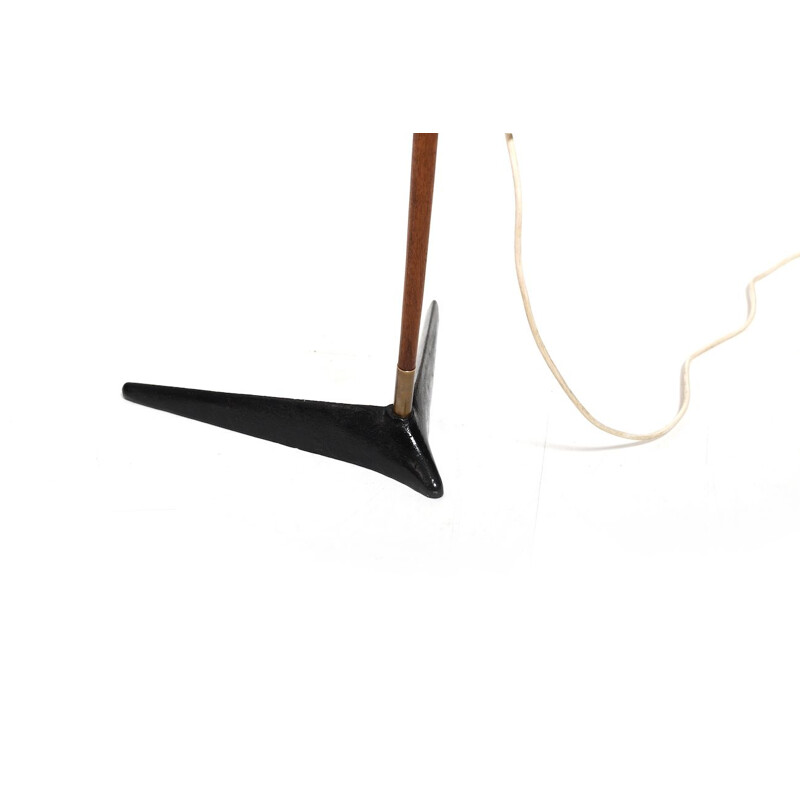 Pair of vintage teak, brass and black lacquered metal floor lamps by Svend Aage for Holm Sørensen