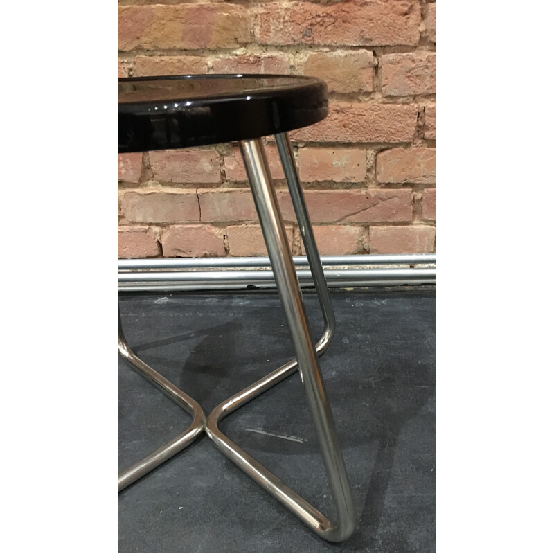 Functionalist steel stool with black lacquered beech - 1930s