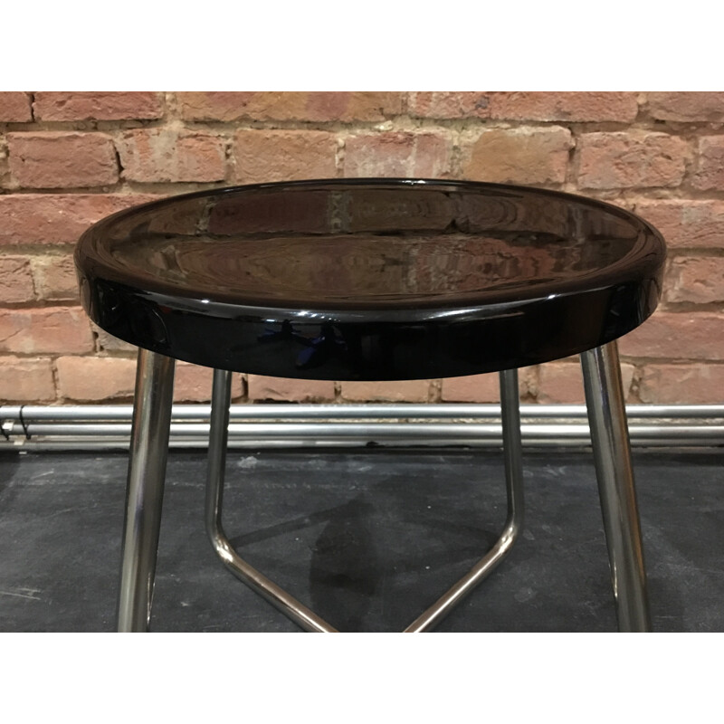 Functionalist steel stool with black lacquered beech - 1930s