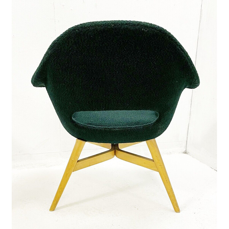 Paar vintage fauteuils in groene stof van Miroslav Navratil, Tsjechoslowakije 1960