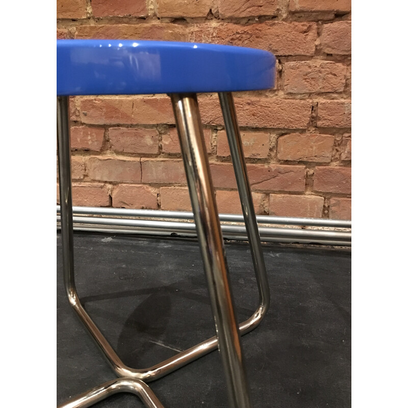 Functionalist Stool in Steel with Blue Seat, 1930s 