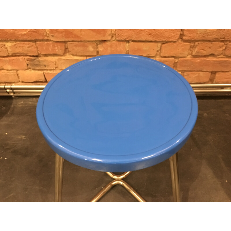 Functionalist Stool in Steel with Blue Seat, 1930s 