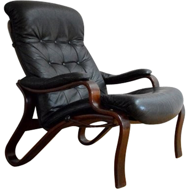 Black leather relaxing armchair, Ingmar RELLING - 1960s