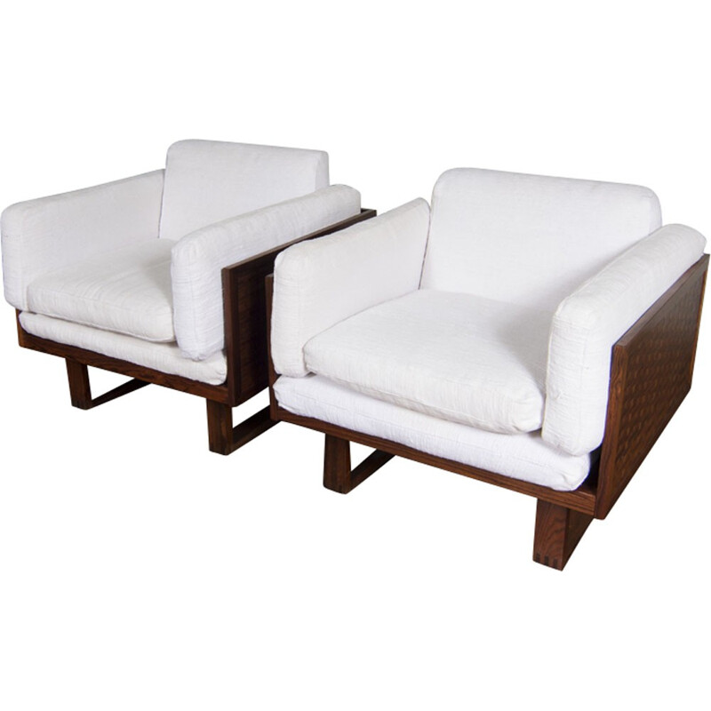 Pair of armchairs in white linen, Poul CADOVIUS - 1960s