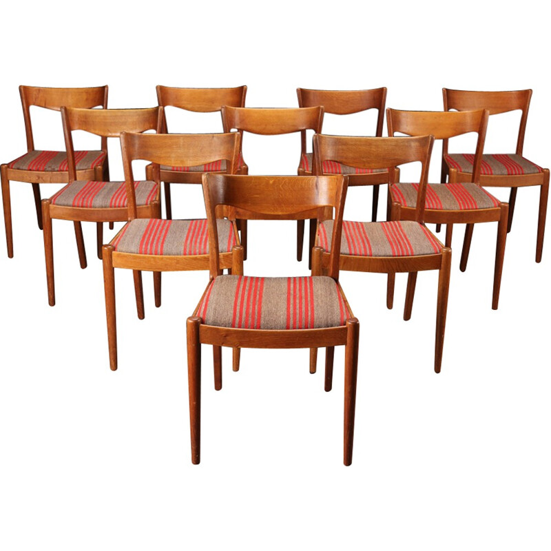 Set of 10 Scandinavian dining chairs in oak, Ib KOFOD LARSEN - 1950s
