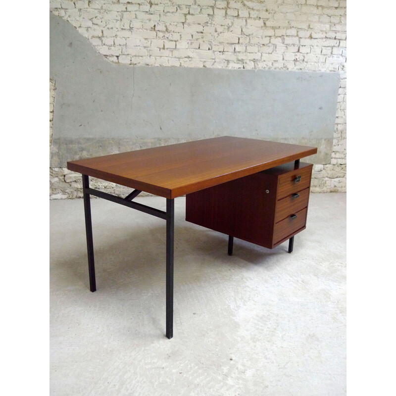 Bureau vintage en acajou avec tiroirs - 1950s