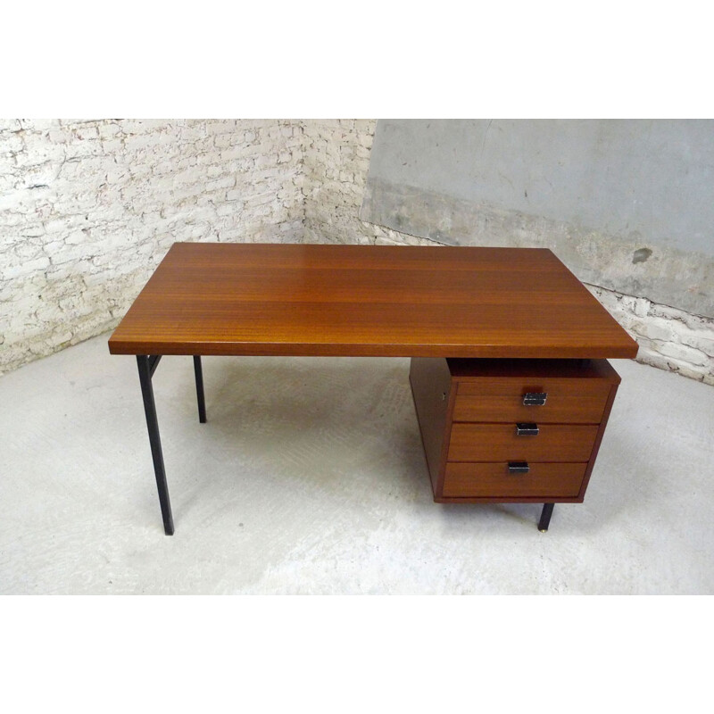 Bureau vintage en acajou avec tiroirs - 1950s