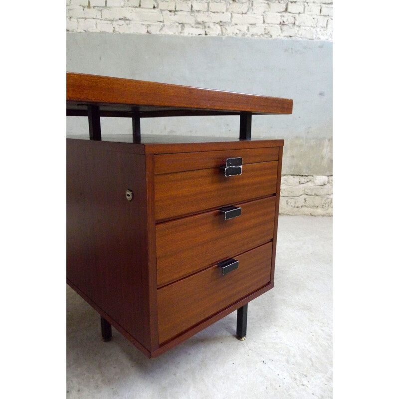 Bureau vintage en acajou avec tiroirs - 1950s