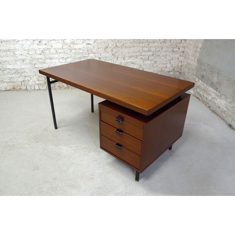 Bureau vintage en acajou avec tiroirs - 1950s