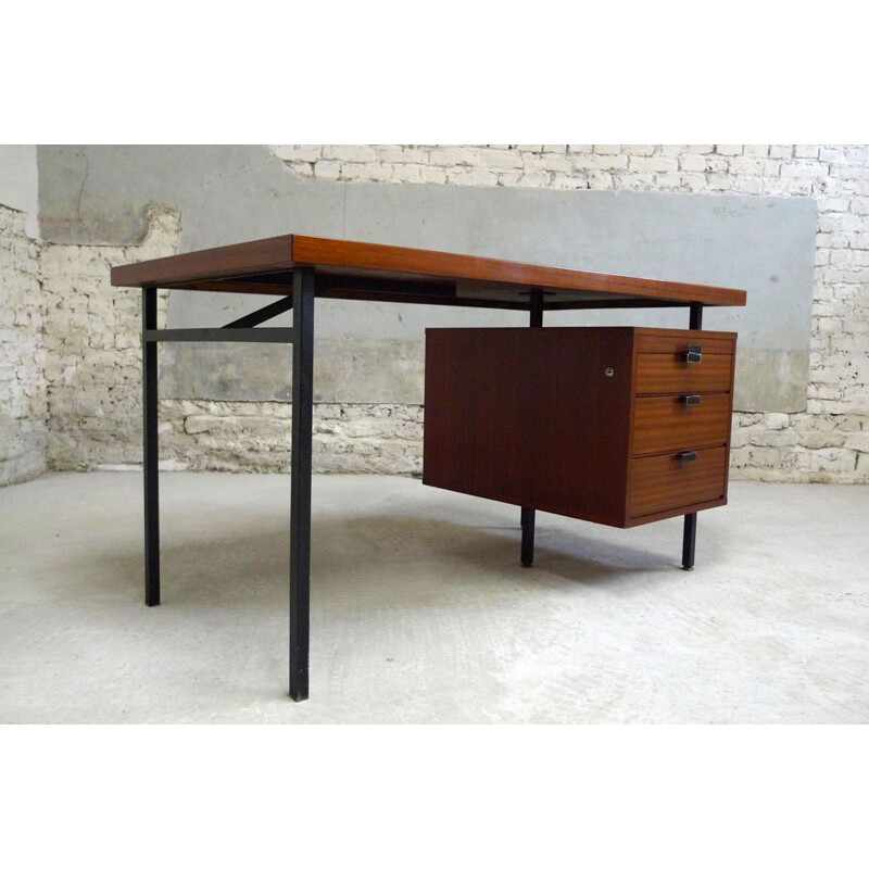 Bureau vintage en acajou avec tiroirs - 1950s