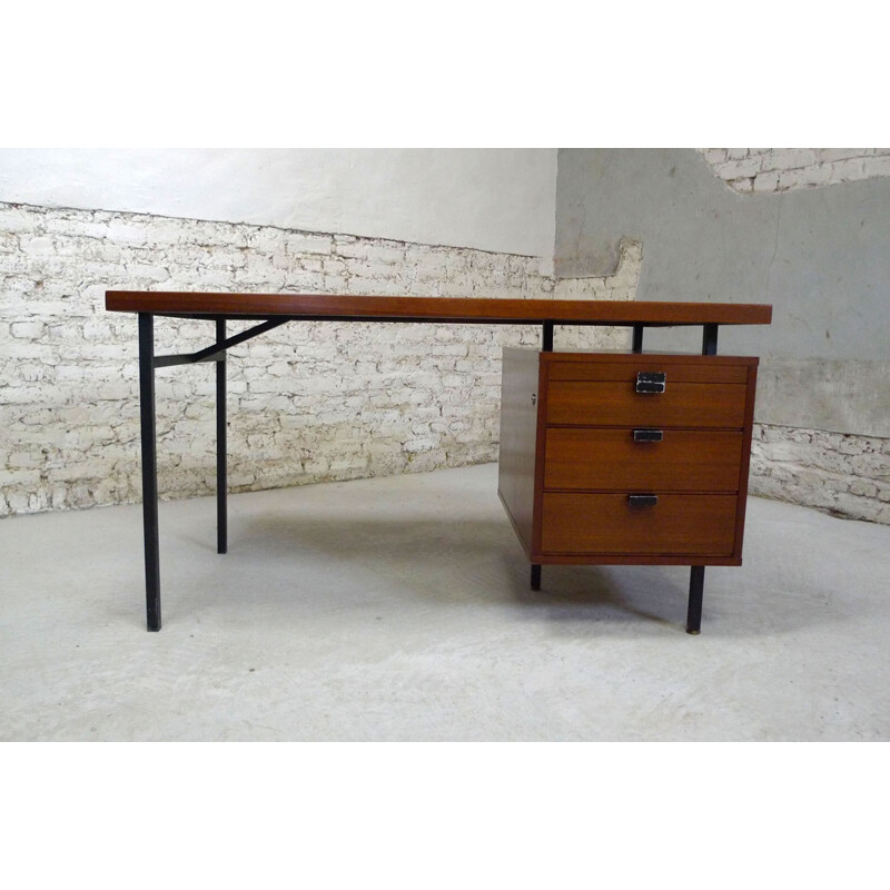 Bureau vintage en acajou avec tiroirs - 1950s