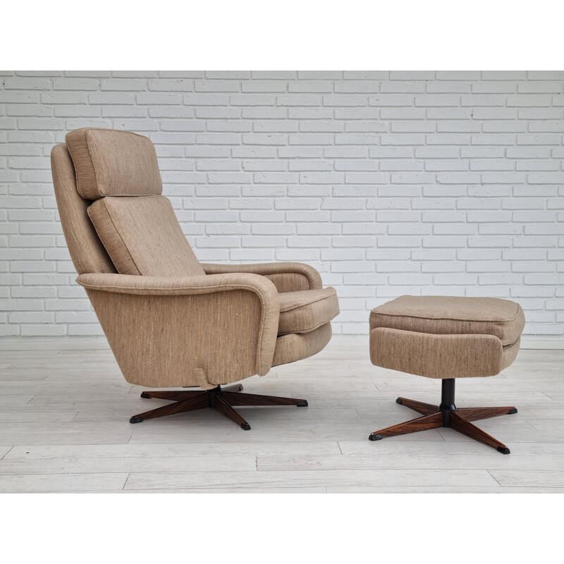 Vintage woolen swivel armchair, Denmark 1970