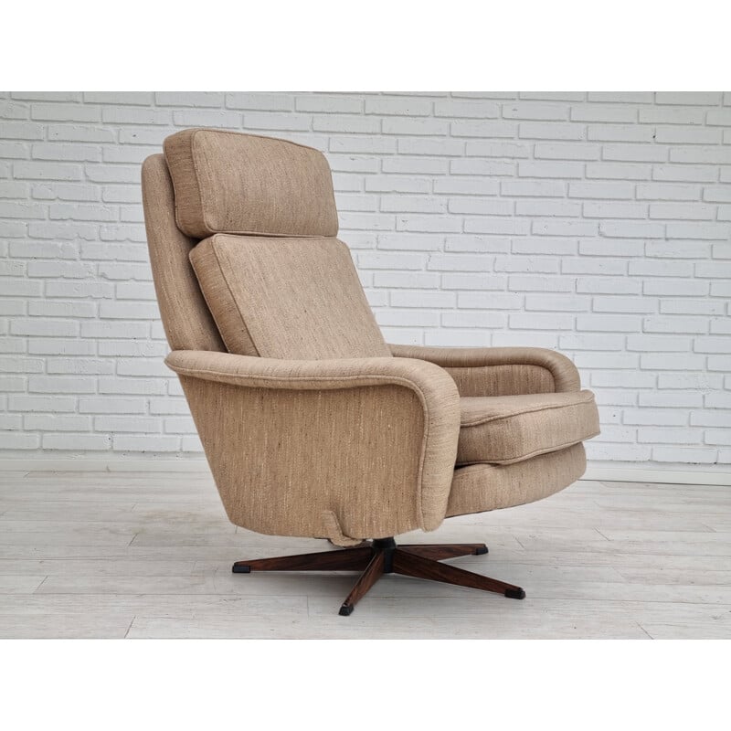 Fauteuil pivotant vintage en laine, Danemark 1970