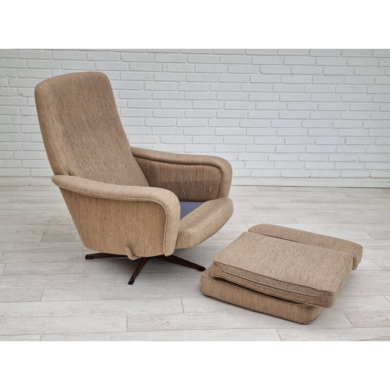 Vintage woolen swivel armchair, Denmark 1970