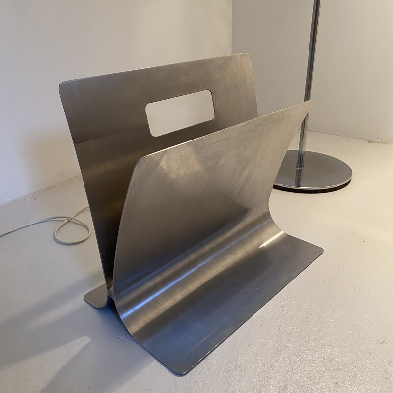 Vintage stainless steel magazine rack by François Monnet for Kappa, France 1972