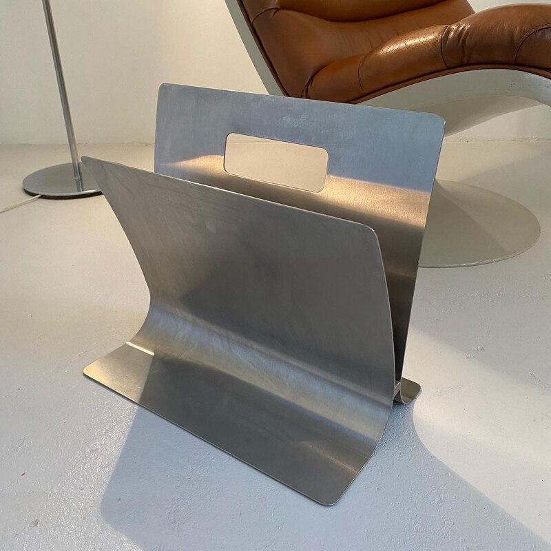 Vintage stainless steel magazine rack by François Monnet for Kappa, France 1972