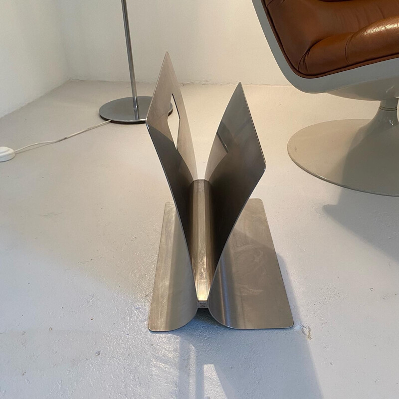 Vintage stainless steel magazine rack by François Monnet for Kappa, France 1972