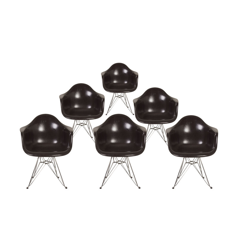 Juego de 6 sillas vintage de fibra de vidrio Dar de Charles Eames para Modernica, 2000