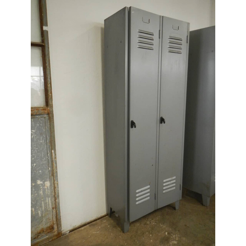 Pair of vintage gray metal cabinets