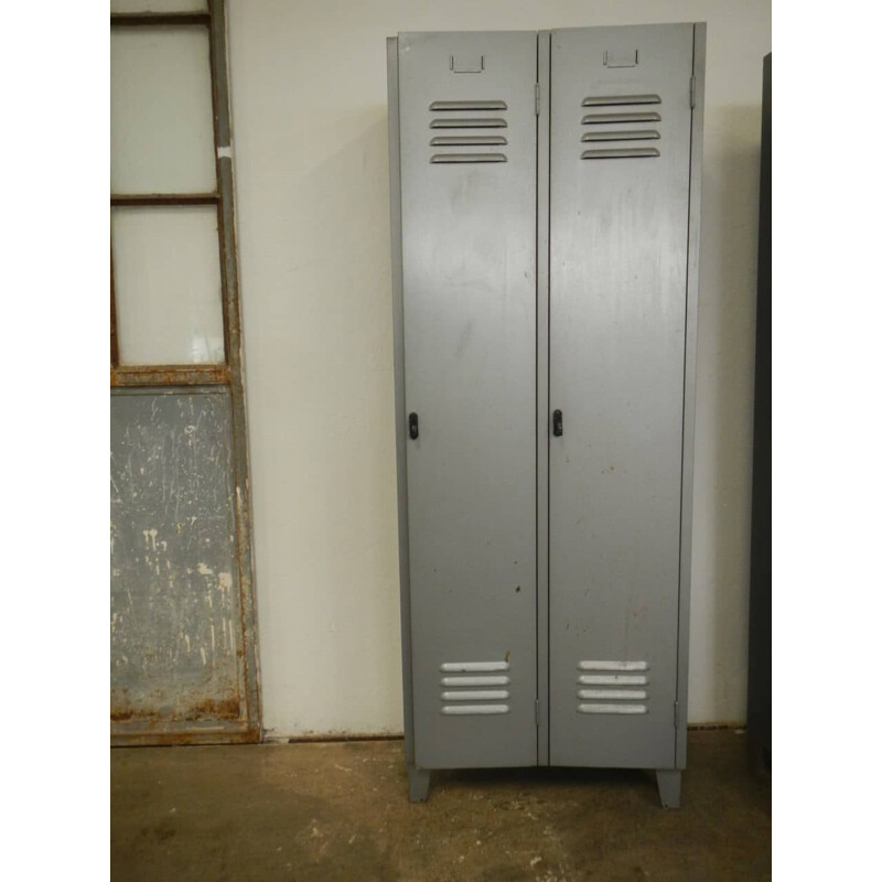 Pair of vintage gray metal cabinets