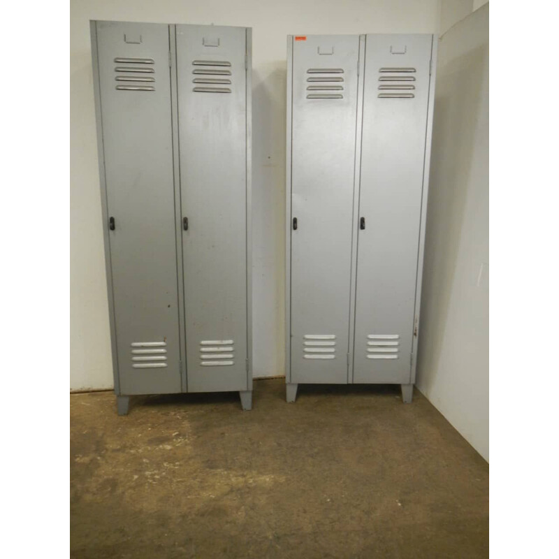 Pair of vintage gray metal cabinets