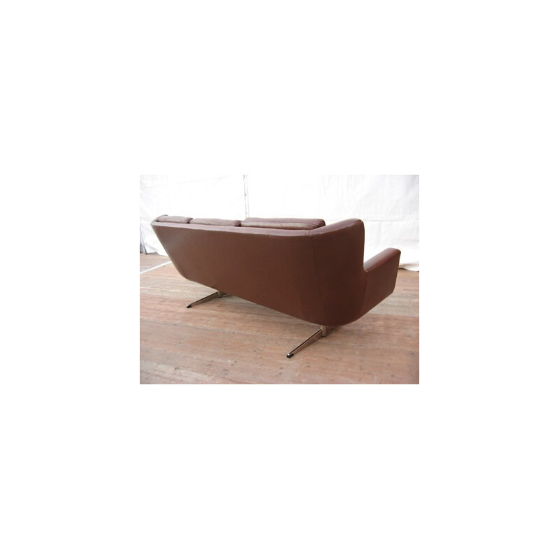 Vintage brown leather Danish sofa - 1970