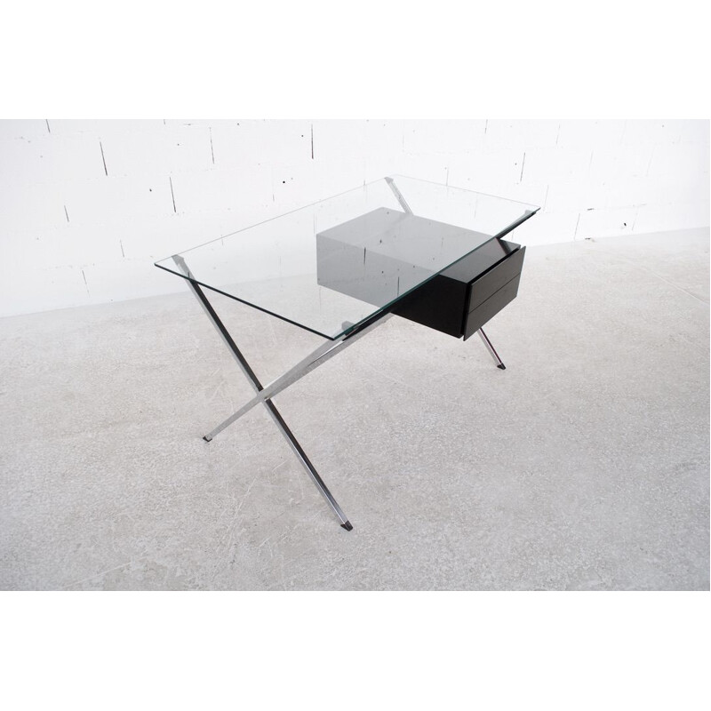 Vintage desk with clear glass top by Franco Albini for Knoll International, 1970s