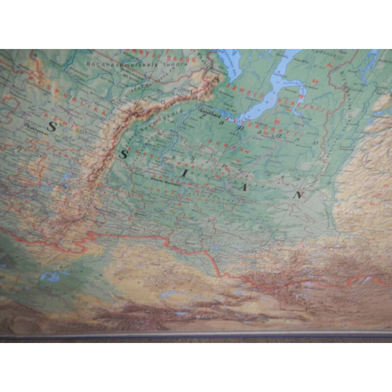 Vintage map of the Russian Federation in Plexiglas and fir wood by Dmb