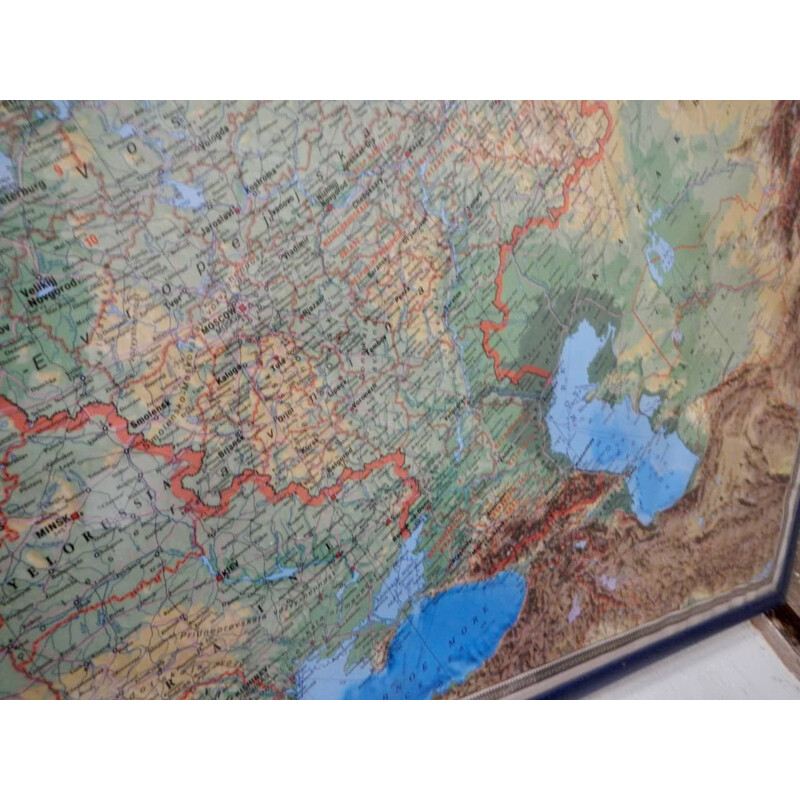 Vintage map of the Russian Federation in Plexiglas and fir wood by Dmb