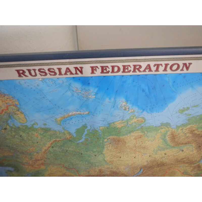 Vintage kaart van de Russische Federatie in plexiglas en sparrenhout door Dmb