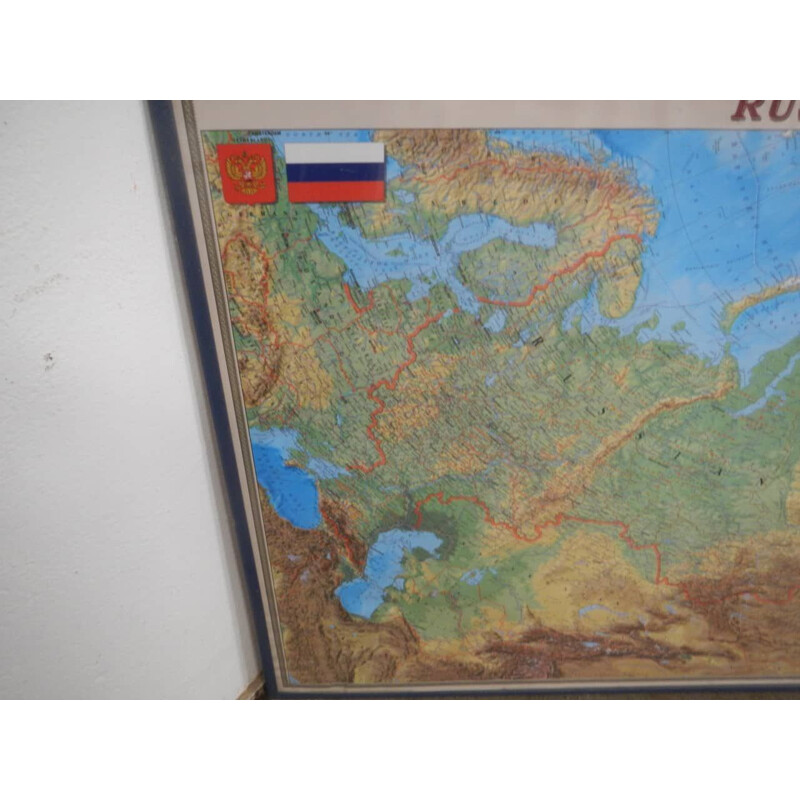 Mappa d'epoca della Federazione Russa in plexiglas e legno di abete di Dmb