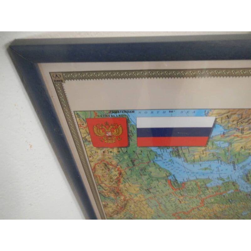 Vintage kaart van de Russische Federatie in plexiglas en sparrenhout door Dmb