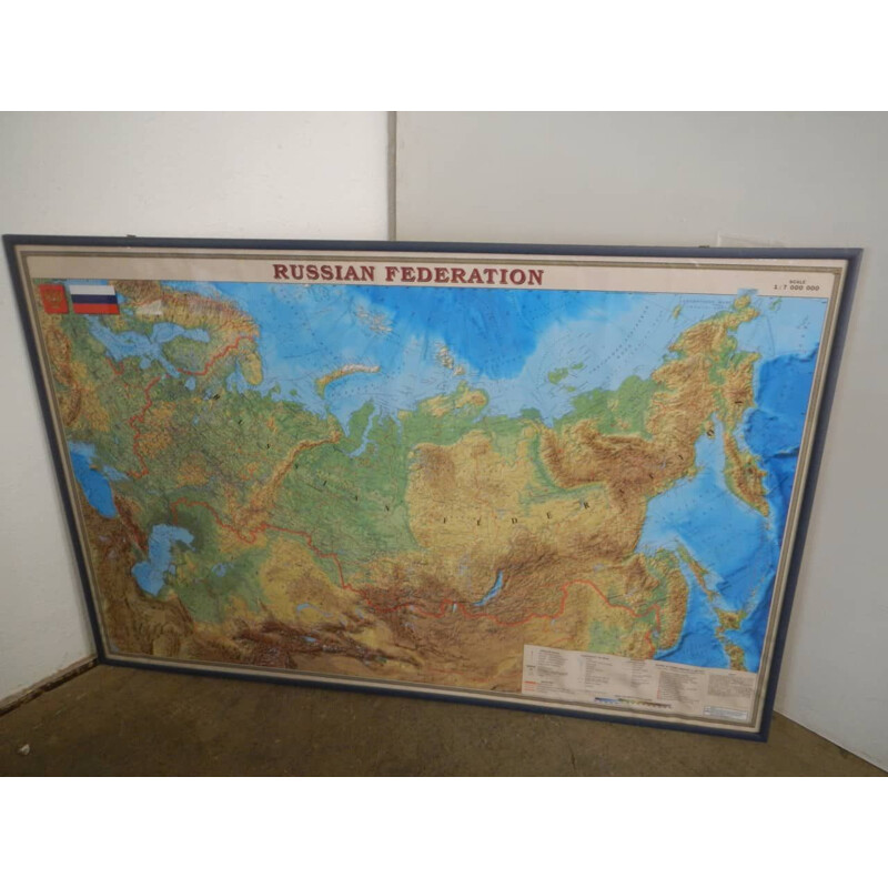 Carte de la Fédération de Russie vintage en plexiglas et bois de sapin par Dmb