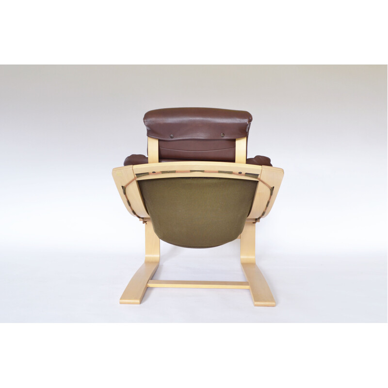 Vintage Swedish Kroken armchair and ottoman in brown leather by Ake Fribytter for Nelo Mobel, 1970s